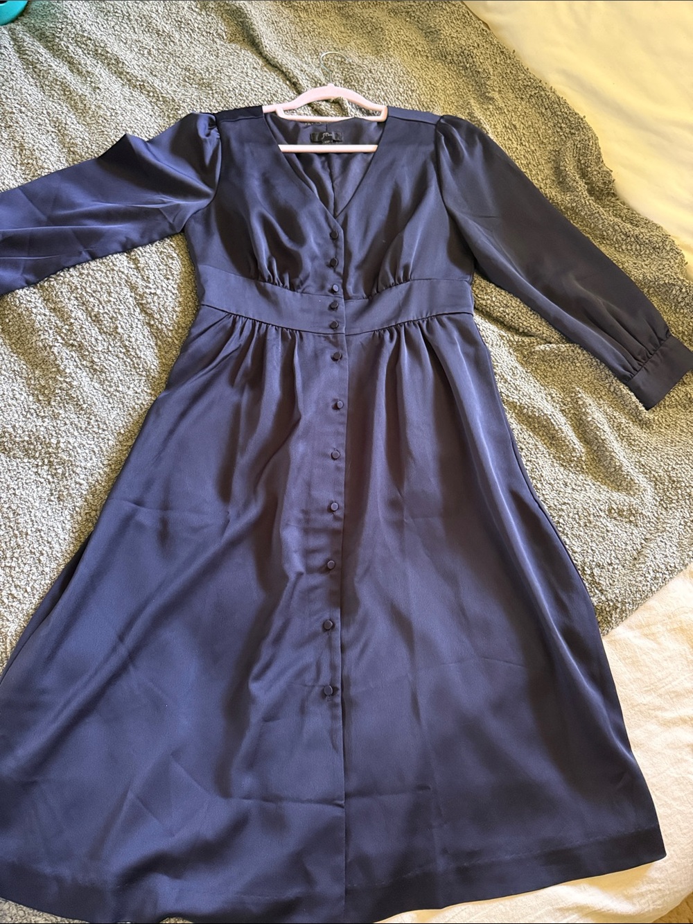 J. Crew Navy V-Neck Long Sleeve Button-Front Midi Dress